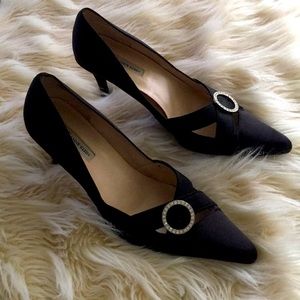 Anne Klein black satin pumps
